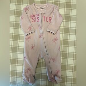 Carter's Fleece Pink Floral Little Sister Footie